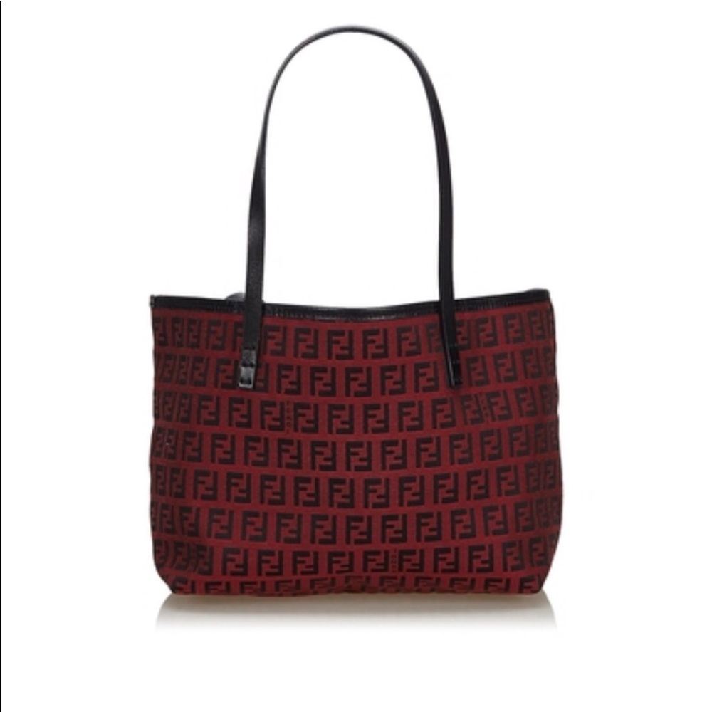 Vintage Fendi Red & Black Canvas Zucchino Tote